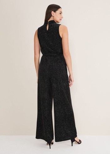 Phase Eight Dove Glitter Velvet Trousers Black/Multicolor Australia | CZ3782495